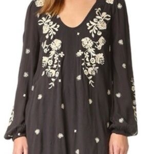 Free People Black Dress with Cream Floral Design